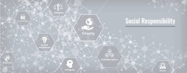  Sosyal sorumluluk Web Banner Icon Set ve Web Header Banner ile dürüstlük, bütünlük, işbirliği, vb 