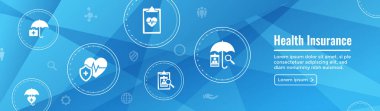 Sağlık sigortası Web Banner w şemsiye simgesi ile tıbbi Icons set 