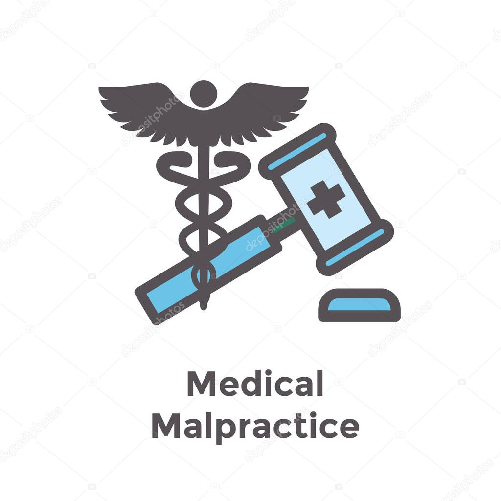 Medical Lawsuit icon with legal imagery showing medical malpractice - outline style