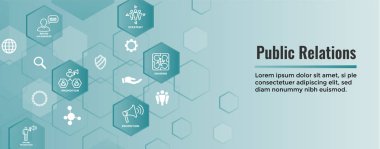 Halkla İlişkiler Web Header Banner ve Icon Set w marka bilinci, strateji ve promosyon