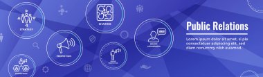 Halkla İlişkiler Web Header Banner ve Icon Set w marka bilinci, strateji ve promosyon