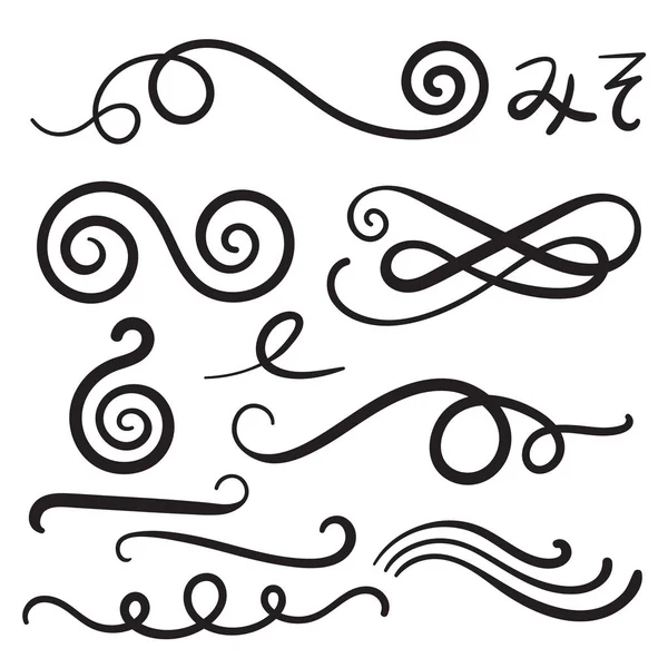 Swoosh Curls Swash Swish Scribbles Squiggle Swooshes Swashes Swishes — Stock Vector