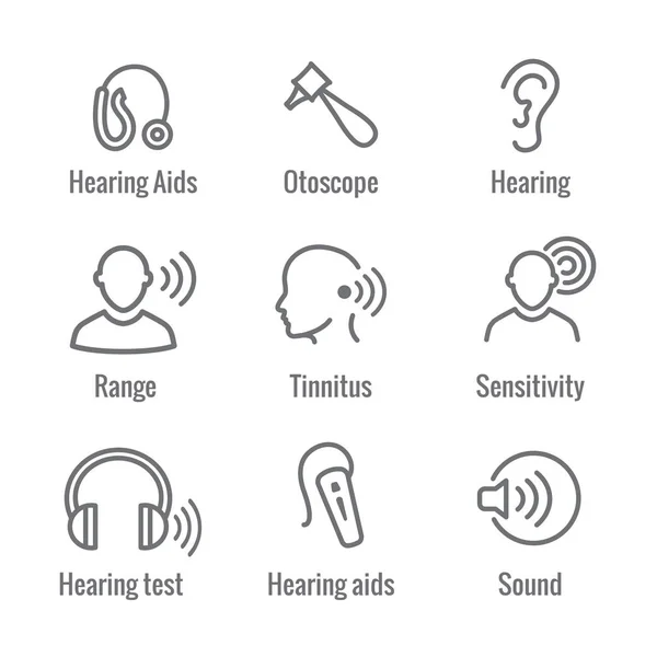 Hallókészülék Vagy Elvesztés Val Hanghullám Képek Icon Set — Stock Vector