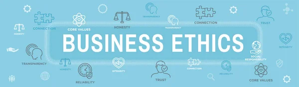 Business Ethics Web Banner Icon Set Onestà Integrità Impegno Decisione — Vettoriale Stock