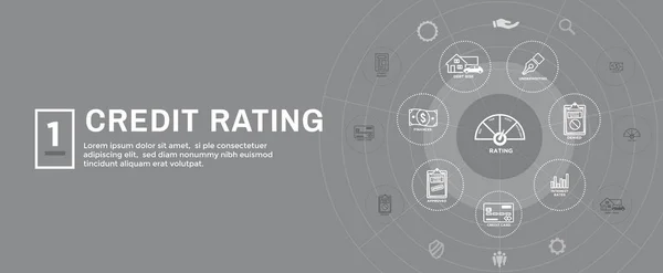 Bannière Web Tête Notation Crédit Ensemble Icônes Dette Carte Crédit — Image vectorielle
