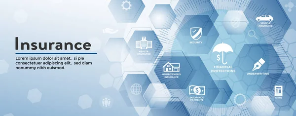 Sigorta Web Header Banner o kapakları ev sahibi, tıp, yaşam ve araç sigortası