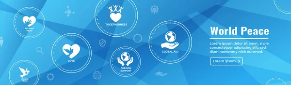 World Peace Web Header Banner Con Dove Globe Conjunto Iconos — Vector de stock