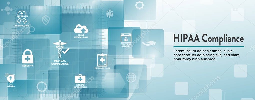 HIPAA Compliance Web Banner Header - Medical Icon Set and text
