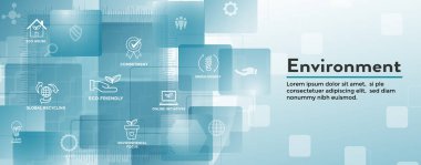 Geri dönüşüm, çevre sorunları başlığı web banner w vb Icon set