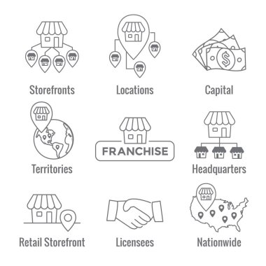 Home Ofis, Şirket Genel Müdürlüğü - franchise kutsal kişilerin resmi imge ile franchise Icon Set