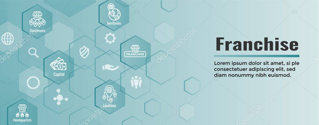 Franchise Icon Set with Home Office, corporate Headquarters - Franchisee Icon Images