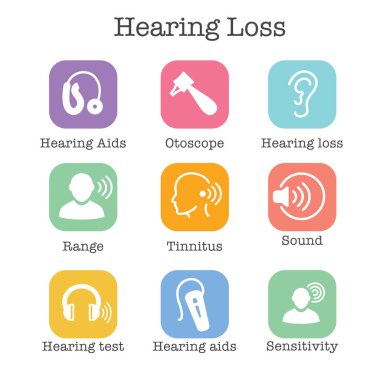 Hearing Aid or loss with Sound Wave Images Icon Set clipart