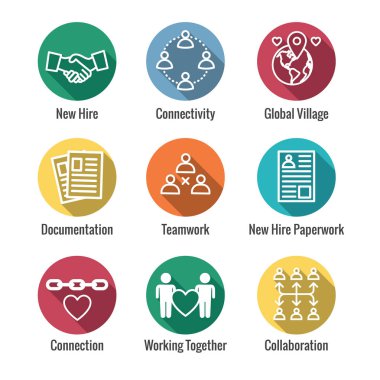 Takım oluşturma, takım çalışması ve bağlantı Icon Set w sopa rakamlar ve kesişme noktalarında