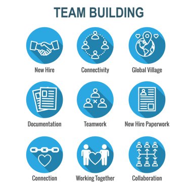 Takım oluşturma, takım çalışması ve bağlantı Icon Set w sopa rakamlar ve kesişme noktalarında