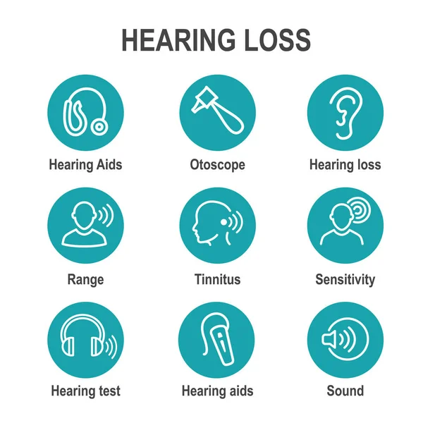 Hearing Aid Loss Sound Wave Images Icon Set — Stock Vector