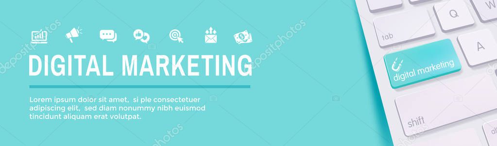 Digital Inbound Marketing Web Banner w Vector Icons with CTA, Growth, SEO, etc