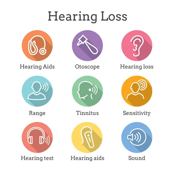 Hearing Aid Loss Sound Wave Images Icon Set — Stock Vector