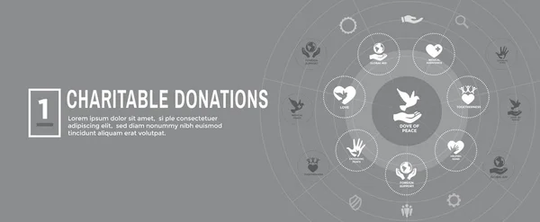 Trabalho Caridade Alívio Charitable Giving Web Banner Conjunto Ícones — Vetor de Stock