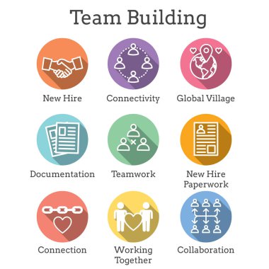 Takım oluşturma, takım çalışması ve bağlantı Icon Set w sopa rakamlar ve kesişme noktalarında