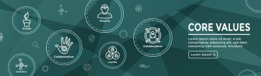 Çekirdek değerler Web Header Banner görüntü - bütünlüğü, misyon, vb Icon Set