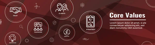 Valores Principales Web Header Banner Image Integrity Mission Icon Set — Vector de stock