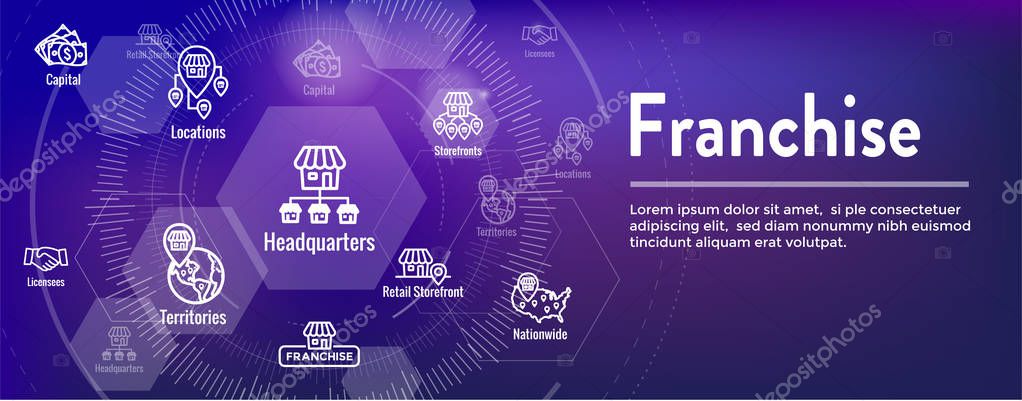 Franchise Icon Set with Home Office, corporate Headquarters - Franchisee Icon Images