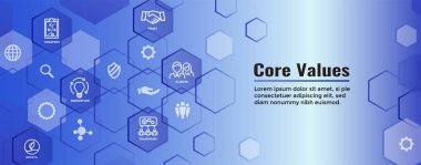 Çekirdek değerler Web Header Banner görüntü bütünlüğü, misyon, Icon Set