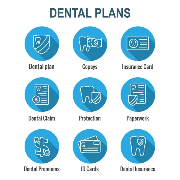 Dental Insurance Outline Icône Set Avec Image Dentaire — Image vectorielle