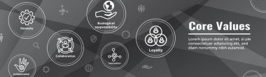 Çekirdek değerler Web Header Banner görüntü - bütünlüğü, misyon, vb Icon Set