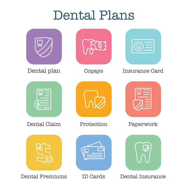 Dental Insurance Outline Icône Set Avec Image Dentaire — Image vectorielle