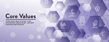 Çekirdek değerler Web Header Banner görüntü bütünlüğü, misyon, Icon Set
