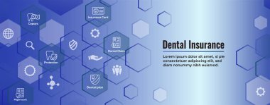 Diş sigortası Web Header Banner - anahat simgeleri, diş, primler, sigorta, kart, kimliği