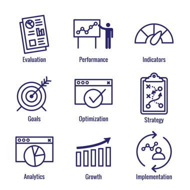 KPI - anahtar performans göstergeleri simge kümesi değerlendirme, büyüme ve strateji, vb