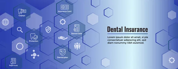 Dental Insurance Web Header Banner Outline Icons Teeth Premiums Insurance — Stock Vector