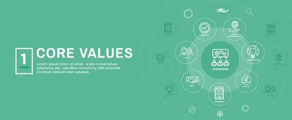 Valores Principales Web Header Banner Image Integrity Mission Icon Set — Vector de stock