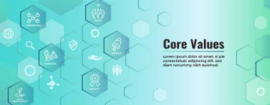 Çekirdek değerler Web Header Banner görüntü bütünlüğü, misyon, Icon Set