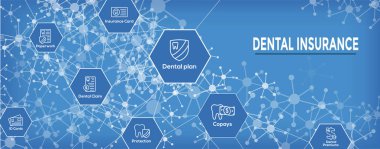 Diş sigortası Web Header Banner - anahat simgeleri, diş, primler, sigorta, kart, kimliği