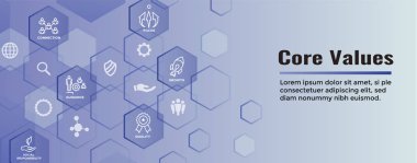 Çekirdek değerler Web Header Banner görüntü bütünlüğü, misyon, Icon Set