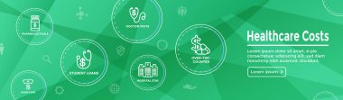 Sağlık maliyetleri ve pahalı sağlık kavramı gösterilen giderleri Web Header Banner - Icon Set
