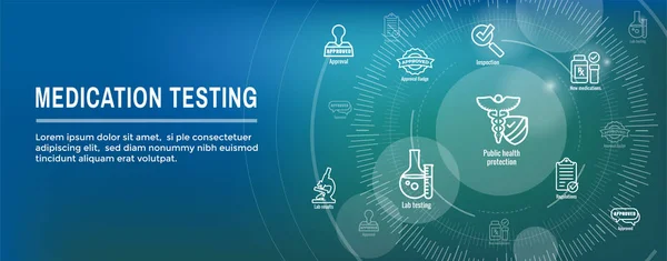 Teste Drogas Banner Cabeçalho Web Processo Com Conjunto Ícones — Vetor de Stock