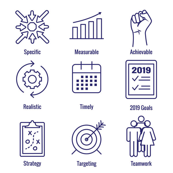 Вектор целей SMART 2019 с различными ключевыми словами Smart goal

