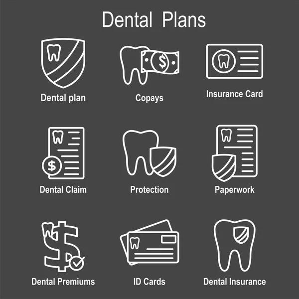 Dental Insurance Outline Icône Set Avec Image Dentaire — Image vectorielle