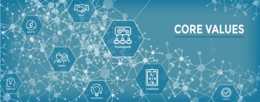 Çekirdek değerler Web Header Banner görüntü bütünlüğü, misyon, Icon Set
