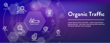 Arama ve Seo Web başlık kahraman resim Banner ile organik büyüme, arama ve yerellik fikirler simgesi ayarla