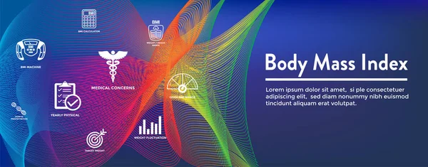 Bmi Body Mass Index Symbole Mit Skala Indikator Und Taschenrechner — Stockvektor