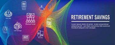 Emeklilik hesabı ve tasarruf simge kümesi Web Header Banner - yatırım fonu, Roth IRA, vb