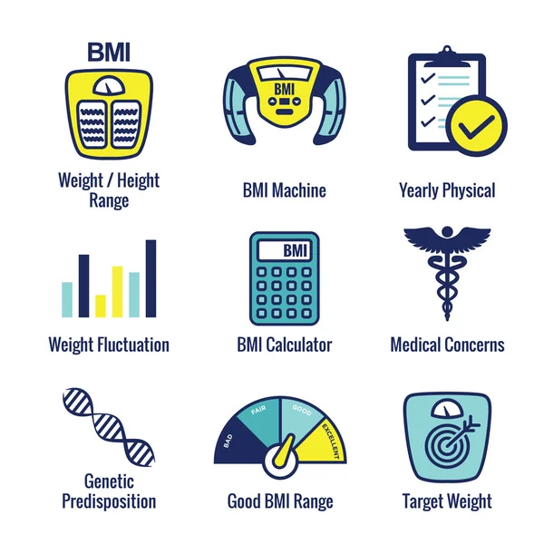 Bmi Body Mass Index Icons Scale Indicator Calculator — Stock Vector