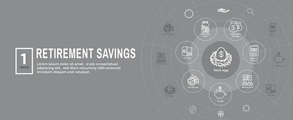 Пенсионный Счет Savings Icon Set Web Header Banner Паевой Фонд — стоковый вектор