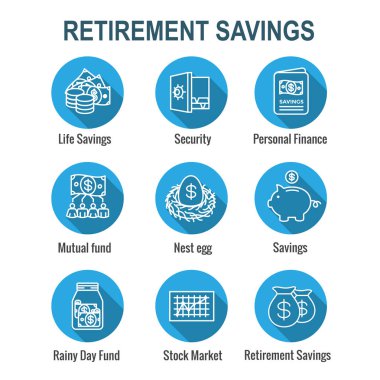 Emeklilik hesabı ve tasarruf Icon Set - yatırım fonu, Roth IRA, vb
