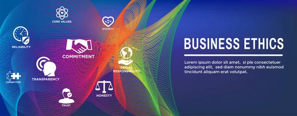 Business Ethics Web Banner Och Ikon Som Ärlighet Integritet Engagemang — Stock vektor